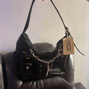 Black Chain-Accent Shoulder Bag